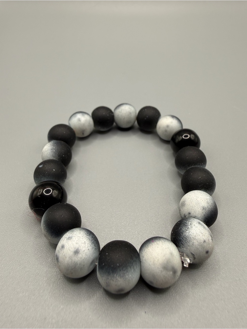 Bead Stretch Bracelet Set - Hot Pink, Black & Speckled Gray - Handmade #B0702C - Picture 11 of 12